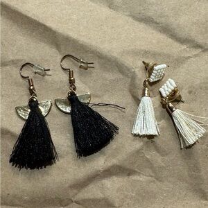 Never worn! Black and White Tassel Earrings Set